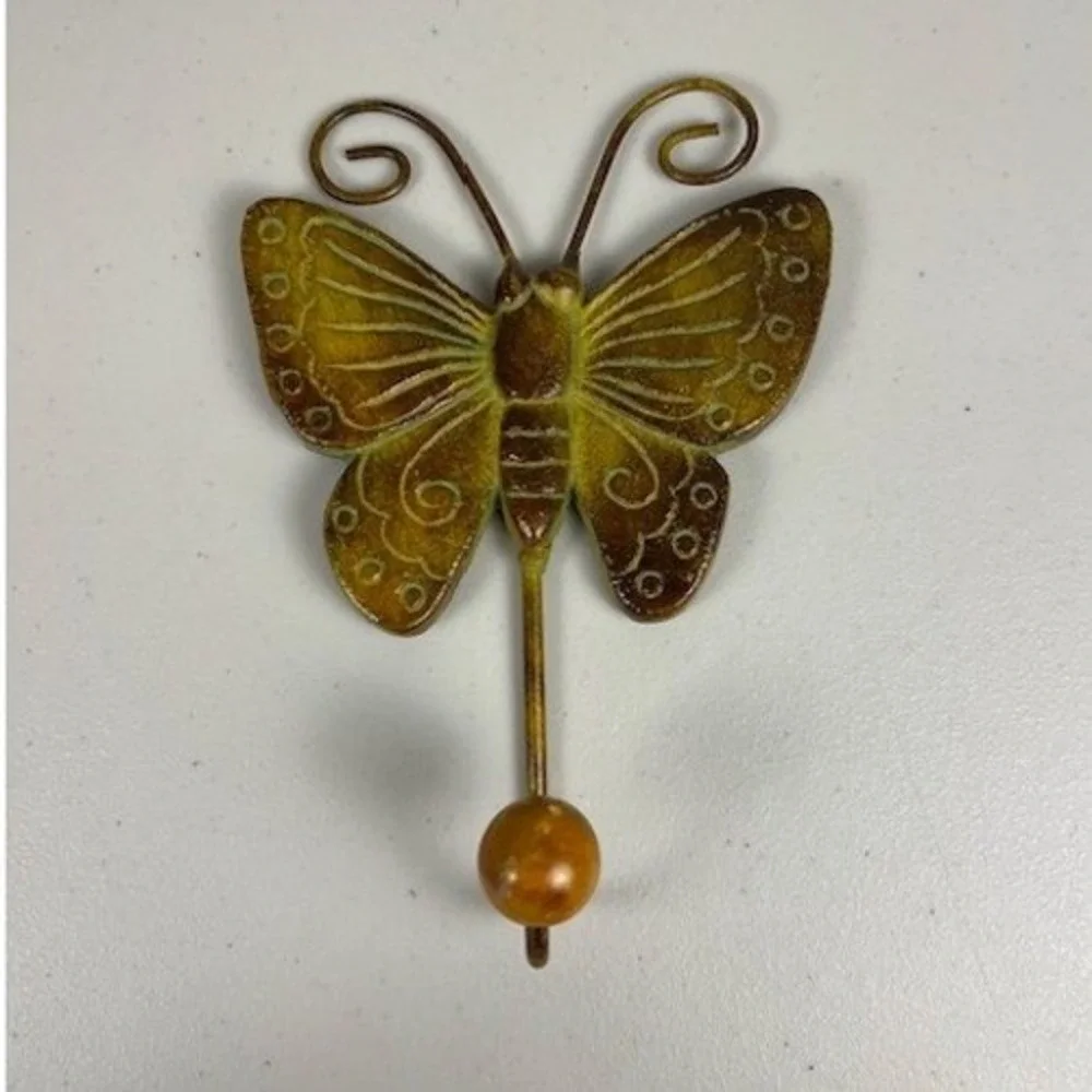 Vintage Style Metal Butterfly Wall Hook Antiqued Gold Green Verdigris 8